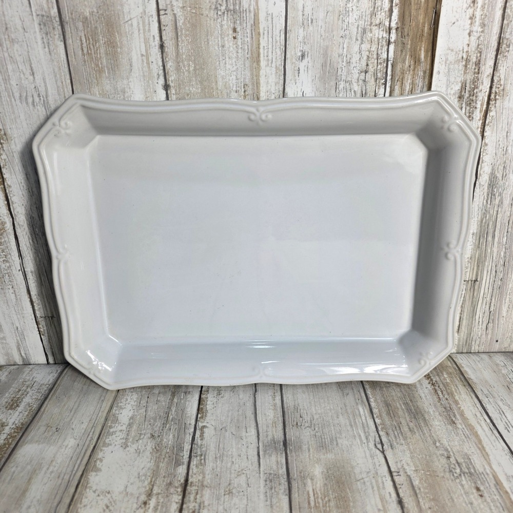 Worldwide Home Products White Ceramic Rectangular Serving Platter Scroll Border